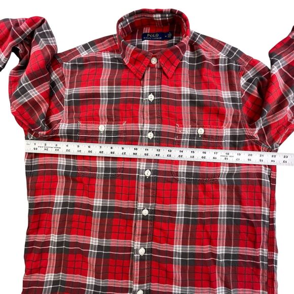 Polo Ralph Lauren Loop Collar Flannel Shirt Men M Red Plaid Long Sleeve Designer - Picture 10 of 12